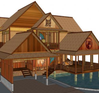 中式传统木房子su模型下载_sketchup草图大师SKP模型