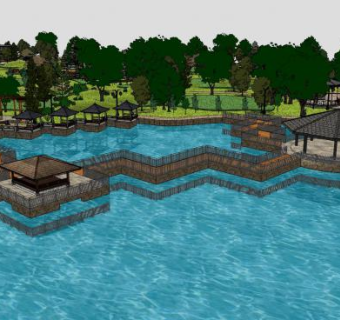 大型园林规划SU模型下载_sketchup草图大师SKP模型