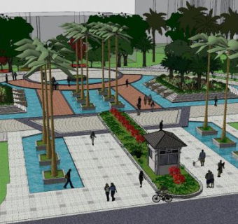现代小区走道景观SU模型下载_sketchup草图大师SKP模型
