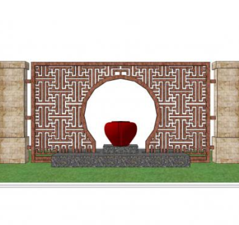 中式庭院景墙su模型下载_sketchup草图大师SKP模型