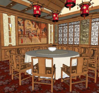 包厢餐桌su模型下载_sketchup草图大师SKP模型