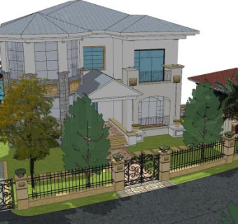 欧式轻奢泳池别墅SU模型下载_sketchup草图大师SKP模型