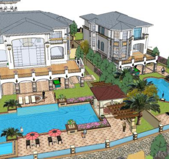 欧式风格双别墅设计SU模型下载_sketchup草图大师SKP模型