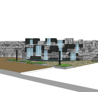 小区入口欧式流水喷泉SU模型下载_sketchup草图大师SKP模型