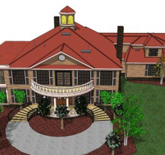 美式独栋别墅建筑SU模型下载_sketchup草图大师SKP模型