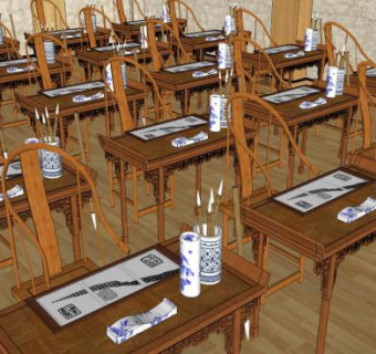 书法家桌椅su模型下载_sketchup草图大师SKP模型