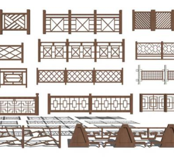 中式木栏杆设计su模型下载_sketchup草图大师SKP模型