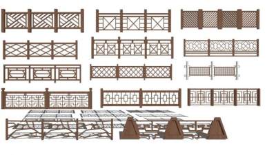 中式木栏杆设计su模型下载_sketchup草图大师SKP模型