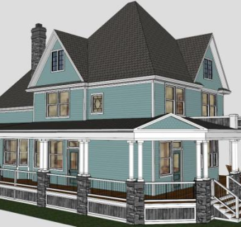 三层乡村别墅su模型下载_sketchup草图大师SKP模型