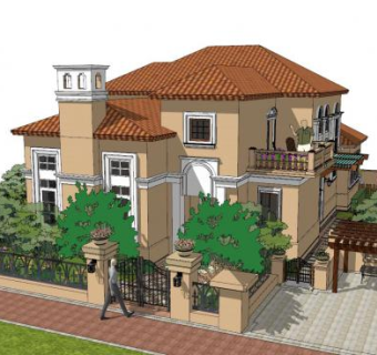 新古典别墅景观SU模型下载_sketchup草图大师SKP模型