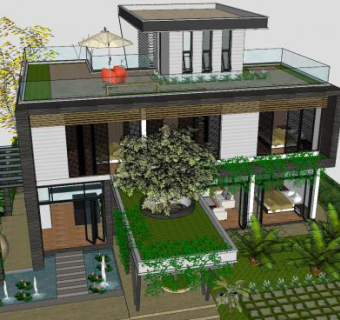 现代别墅建筑设计SU模型下载_sketchup草图大师SKP模型