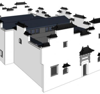 中式住宅庭院景观SU模型下载_sketchup草图大师SKP模型