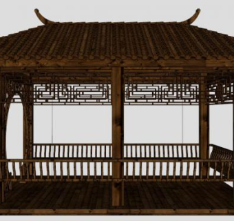 中式水榭建筑su模型下载_sketchup草图大师SKP模型