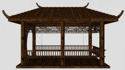 中式水榭建筑su模型下载_sketchup草图大师SKP模型