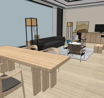 新中式风格酒店su模型下载_sketchup草图大师SKP模型