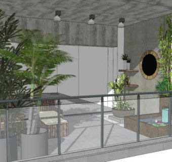 阳台景观su模型下载_sketchup草图大师SKP模型