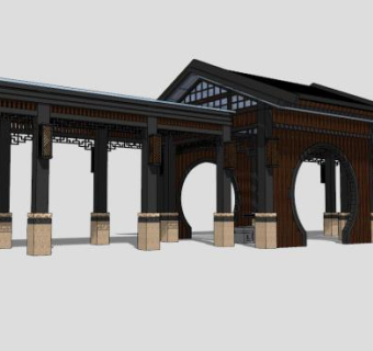 现代长廊su模型下载_sketchup草图大师SKP模型