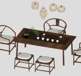 新中式茶几su模型下载_sketchup草图大师SKP模型