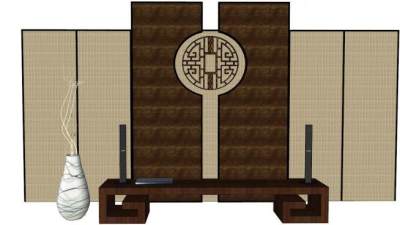 中式电视背景墙su模型下载_sketchup草图大师SKP模型