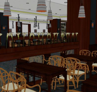 工装中式餐厅su模型下载_sketchup草图大师SKP模型