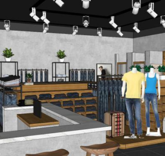 工业风服装店室内设计su模型下载_sketchup草图大师SKP模型