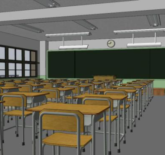 大教室桌椅su模型下载_sketchup草图大师SKP模型