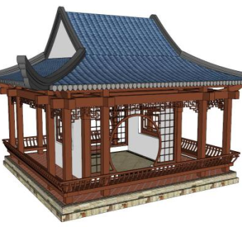 新中式水榭su模型下载_sketchup草图大师SKP模型