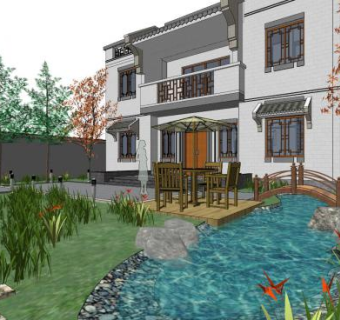 中式住宅景观SU模型下载_sketchup草图大师SKP模型
