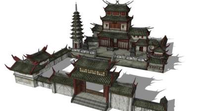 中式寺院庭院SU模型下载_sketchup草图大师SKP模型