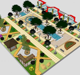 现代休闲公园景观SU模型下载_sketchup草图大师SKP模型