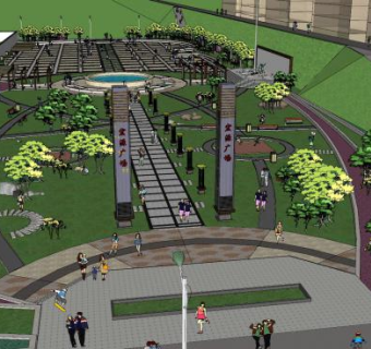 现代公园景观SU模型下载_sketchup草图大师SKP模型