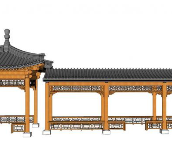 亭廊景观su模型下载_sketchup草图大师SKP模型