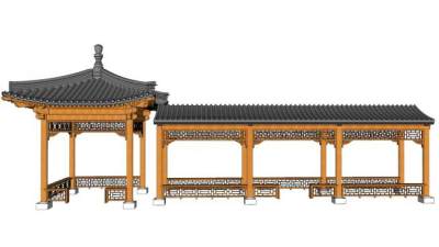 亭廊景观su模型下载_sketchup草图大师SKP模型