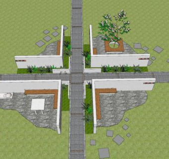 现代公园休息区SU模型下载_sketchup草图大师SKP模型