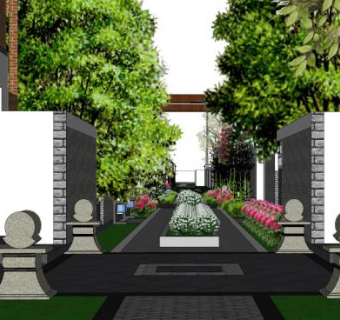 现代新中式公园景观SU模型下载_sketchup草图大师SKP模型