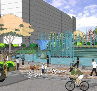 现代公园喷泉景观SU模型下载_sketchup草图大师SKP模型