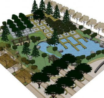 现代公园水池景观SU模型下载_sketchup草图大师SKP模型