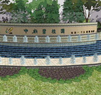 公园入口景观墙su模型下载_sketchup草图大师SKP模型