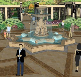 欧式公园喷泉小品SU模型下载_sketchup草图大师SKP模型