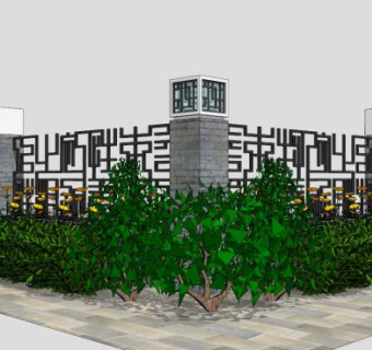 中式栏杆围墙su模型下载_sketchup草图大师SKP模型