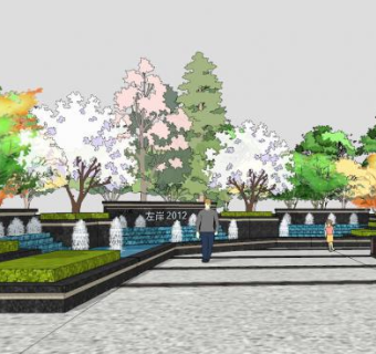 现代公园喷泉小品SU模型下载_sketchup草图大师SKP模型