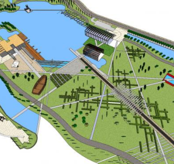 现代公园湖泊景观SU模型下载_sketchup草图大师SKP模型
