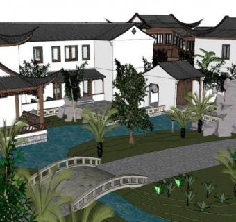 新中式花园洋房su模型下载_sketchup草图大师SKP模型