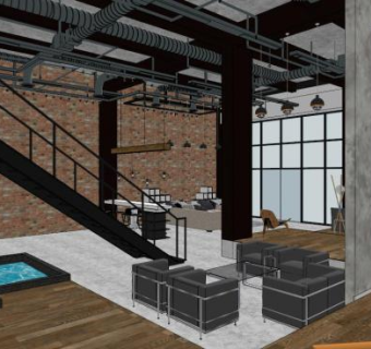 工业风展厅su模型下载_sketchup草图大师SKP模型