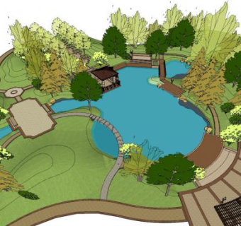 现代公园水榭凉亭SU模型下载_sketchup草图大师SKP模型