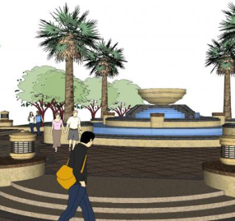 欧式公园景观喷泉SU模型下载_sketchup草图大师SKP模型