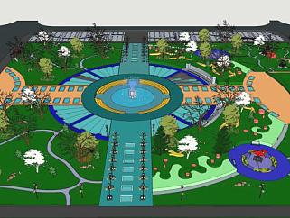 现代公园喷泉水景SU模型下载_sketchup草图大师SKP模型