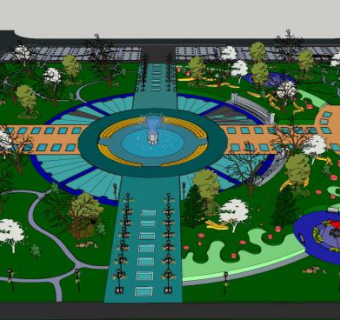 现代公园喷泉水景SU模型下载_sketchup草图大师SKP模型