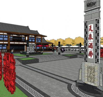 广场公园设计su模型下载_sketchup草图大师SKP模型