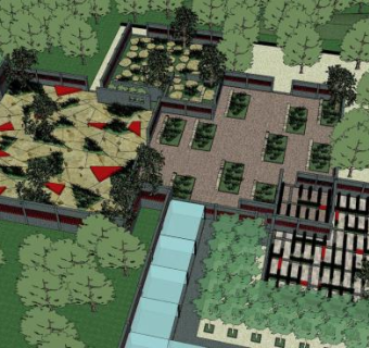 现代水景公园景观SU模型下载_sketchup草图大师SKP模型